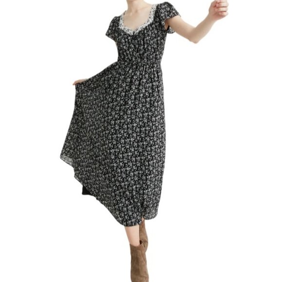 Madewel Womens Print-Mix Sheer-Sleeve Dress in Branch Floral - Picture 3 of 10